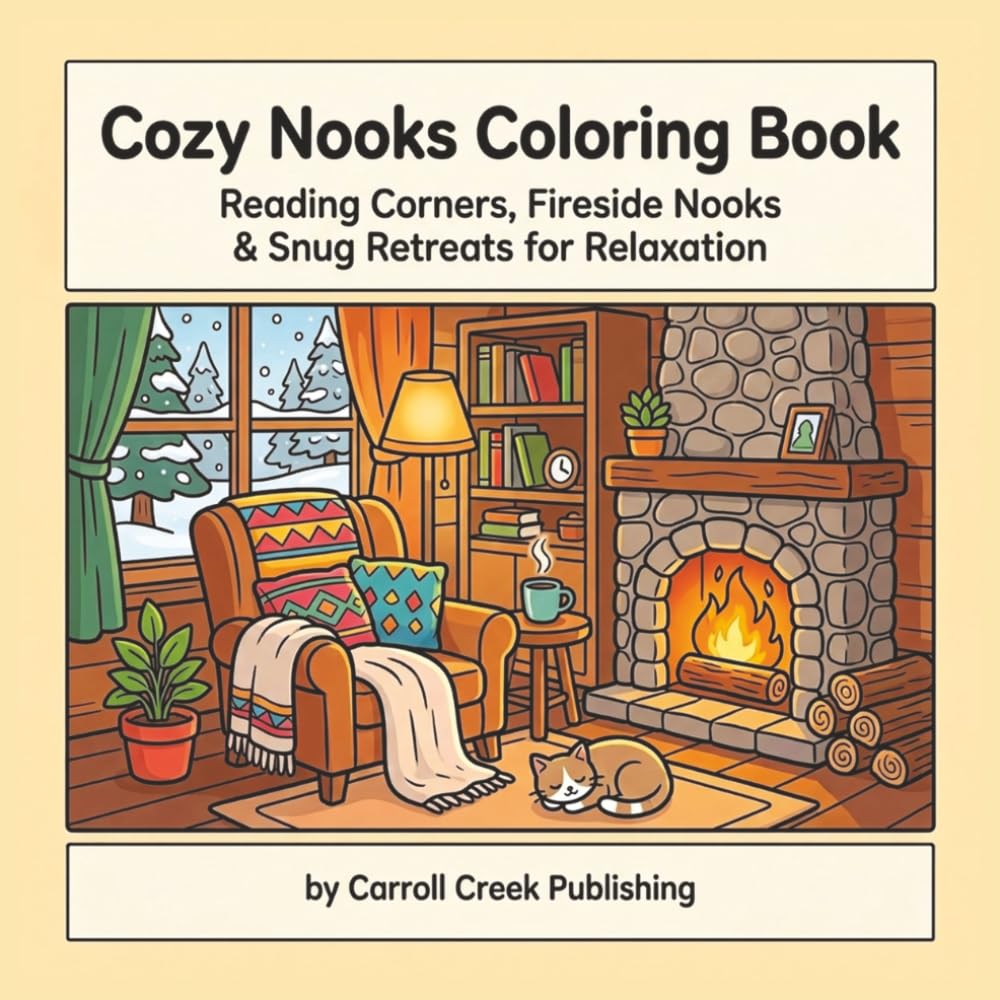 Cozy Nooks Coloring Book: 40 Snug Spaces and Cozy Nooks to Color — Reading Corners, Fireside Rooms & Warm Interiors — Cozy Comfort Coloring Book