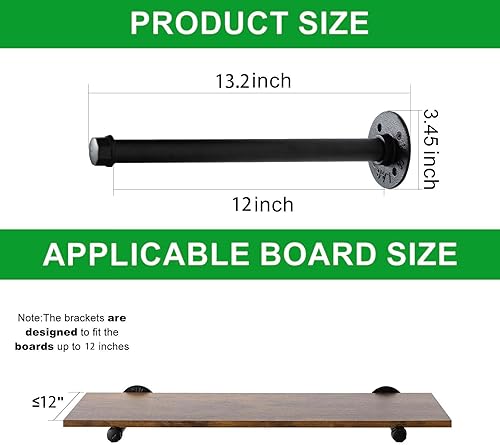 Miniatura 3 de Aunulahca Soportes industriales para estantes de tubo de 34 pulgadas (paquete de 6 unidades de 12 pulgadas), soporte de estante de hierro negro,