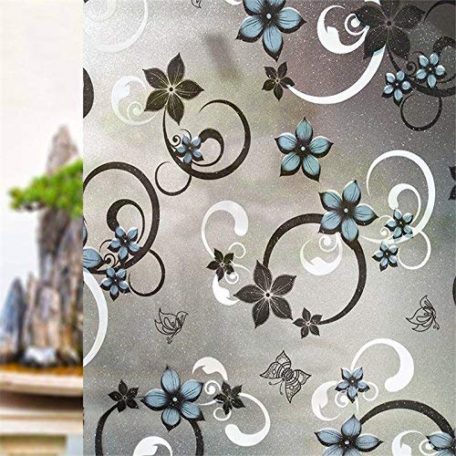 Skin Poster Window Films Privacy Glass Film Self Adhesive Decorative Film for Bathroom/Door Window/Heat Control/Sidelight/Anti UV (Black, Blue Flower, 24 x 120 Inches) (B083FSWQ8Z) Amazon Price History, Amazon Price Tracker