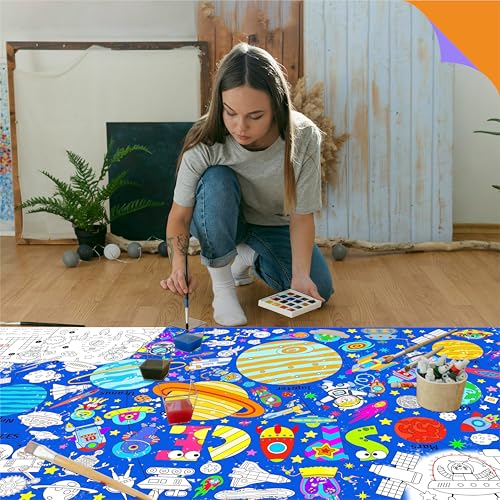 Image of Universe Coloring Poster, Large Coloring Activity Paper 75 inch x 31 inch Jumbo Size Space-themed Paper DIY Painting Drawing Banner /Tablecloth for School, Wall Decor