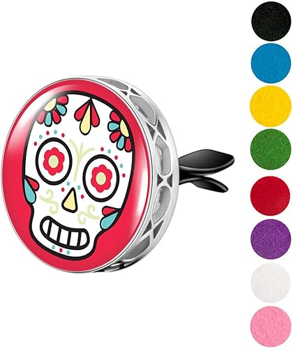 Miniatura 2 de Wild Essentials - Difusor de ventilación de automóvil con diseño de calavera de azúcar, colgante de acero inoxidable con 8 almohadillas de repuesto
