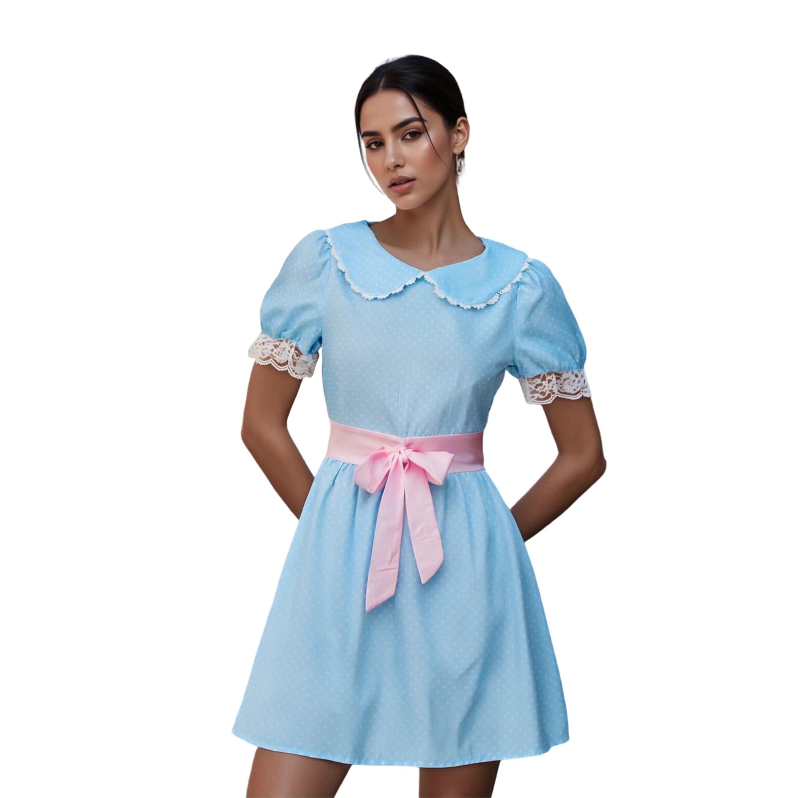 Nsywmzy Women Doll Costume Short Puff Sleeve Blue Doll Dress Sister Twins Halloween Cosplay Lolita Party Dress (Blue 4, L)