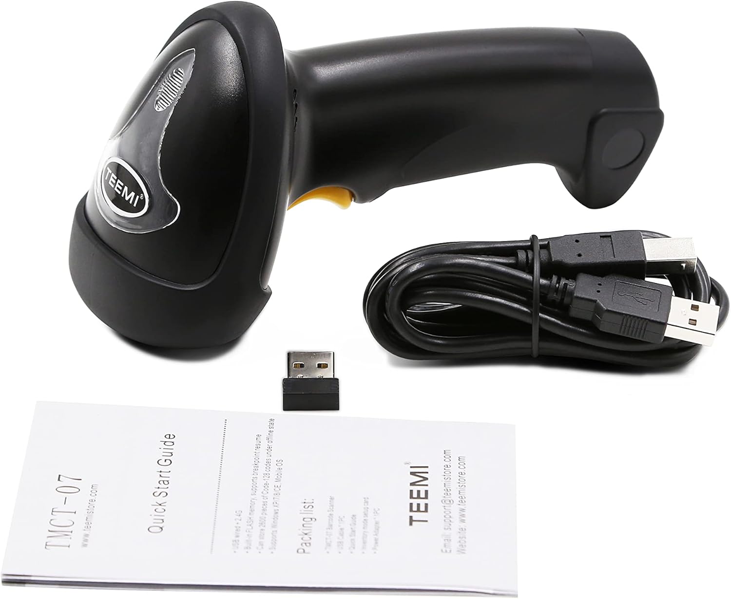 TEEMI Wireless Barcode Scanner Handheld Automatic 1D Laser Rechargeable Bar Code Reader USB Plug and Play with 2.4G Receiver for Windows PC Mac OS Linux (No Stand)