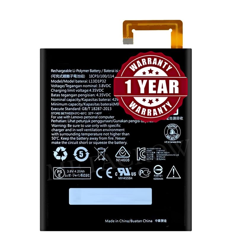 Image of Original L13D1P32 Battery Compatible with Lenovo Tab A8-50 A5500 (A5500-F, A5500-H, A5500-HV) | Tab S8 (S8-50LC) | Tab 2 A8-50 (A8-50LC) | Tab3 8 (TB3-850M) - (4290mAh) - 1 Year Warranty CD6