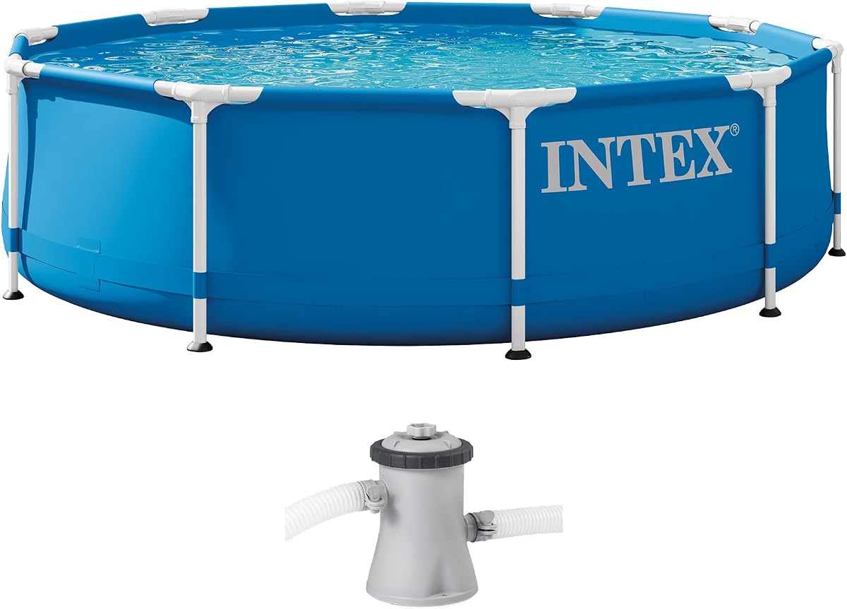 Juego de piscina redonda sobre el suelo con marco de metal de 10 pies x 30 pulgadas con bomba | 28201EH - Bomba de filtro de cartucho de 330 GPH y cartucho de filtro tipo H incluidos