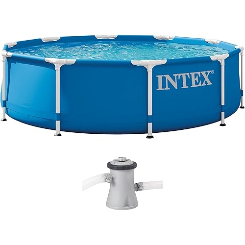 INTEX Metal Frame 10 ft x 30 in Above Ground Pool Set, Round Swimming Pool with Steel Frame, 330 GPH Cartridge Filter Pump, and Type H Filter Cartridge