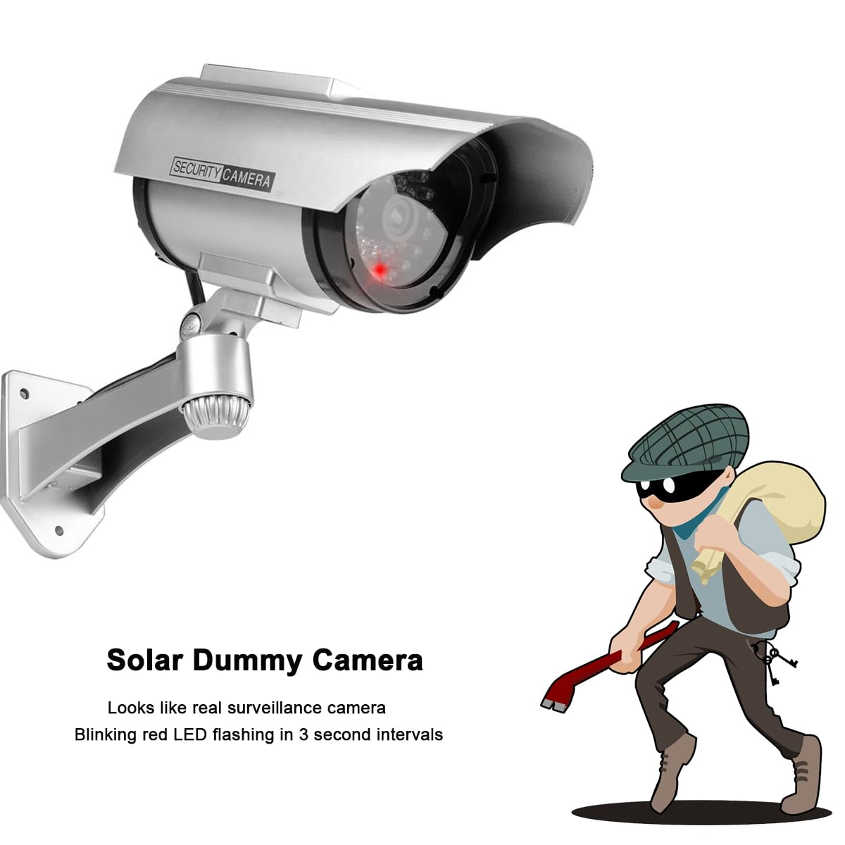 Kamera Attrappe mit Blinkendem LED, Solar Betriebene Simulierte Dummy Surveillance Sicherheit Kamera,Wasserdicht CCTV Dummy Überwachungskamera für den Innen-und Außenbereich (Silber-4)