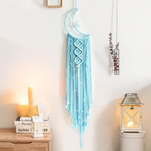 Styleonme Pedimentos de pared de macramé de luna, decoración de habitación bohemia, decoración de habitación de adolescentes, regalos para mamá,