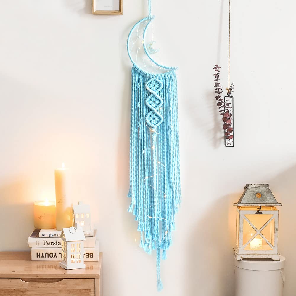 Photo 1 of Styleonme Moon Macrame Wall Pediments, Boho Room Decor, Teen Girls Room Decor, Gifts for Mom, Gifts for Women, Gifts for Girls, Moon Textiles Handmade (Blue) Blue Moon