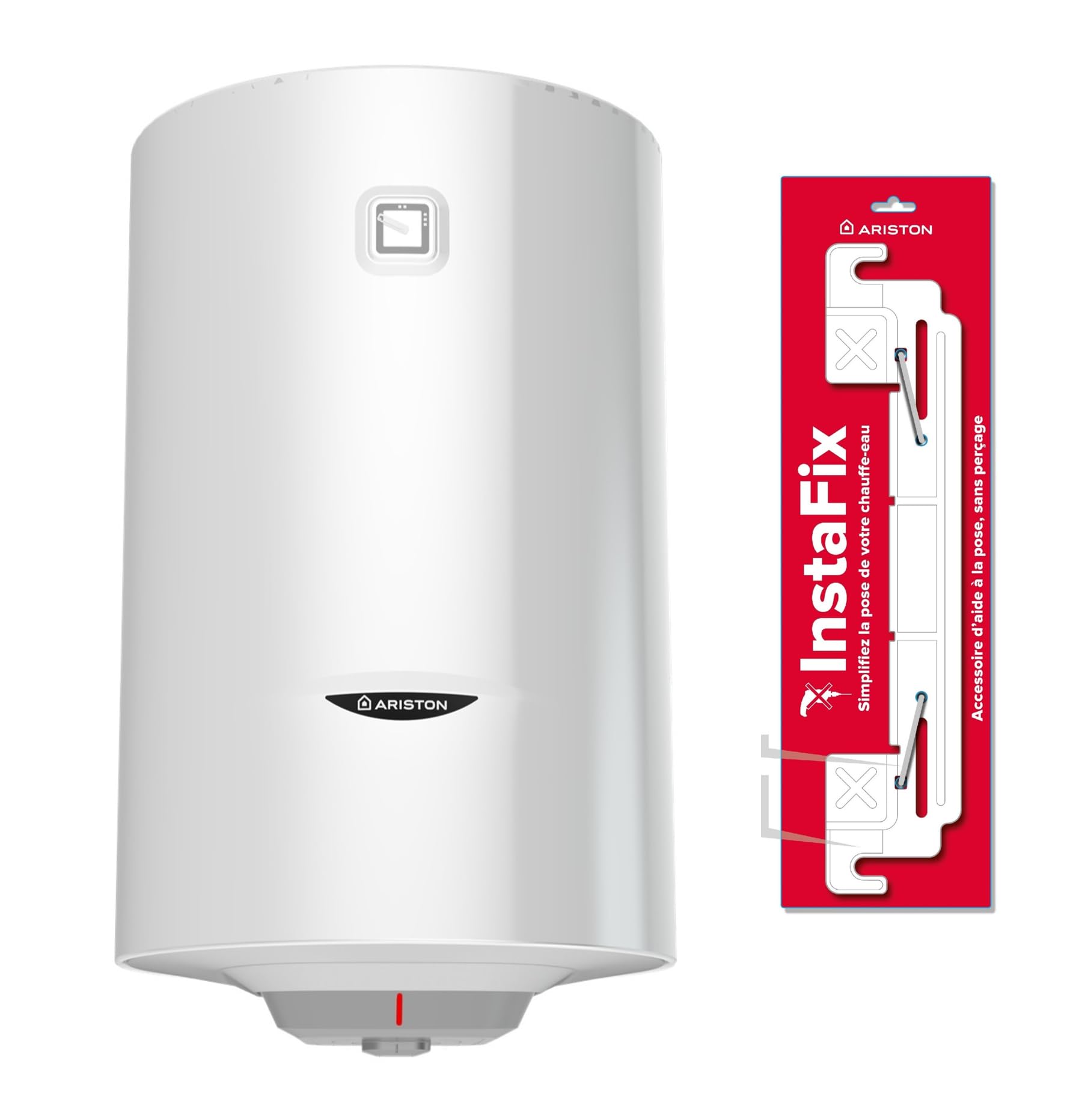 Lot Chauffe-eau Électrique Slim Ariston PRO 1 R 100 litres Ø450 mm + Support Mural Universel INSTAFIX, Pose Sans Perçage