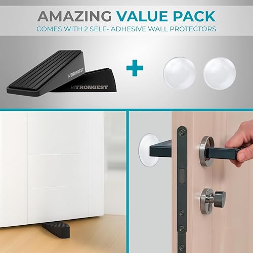 Vista 60 de Strongest Home Cuña de tope de puerta resistente (6 piezas cromadas), tope de puerta de goma antideslizante y metal para puertas pesadas, funciona