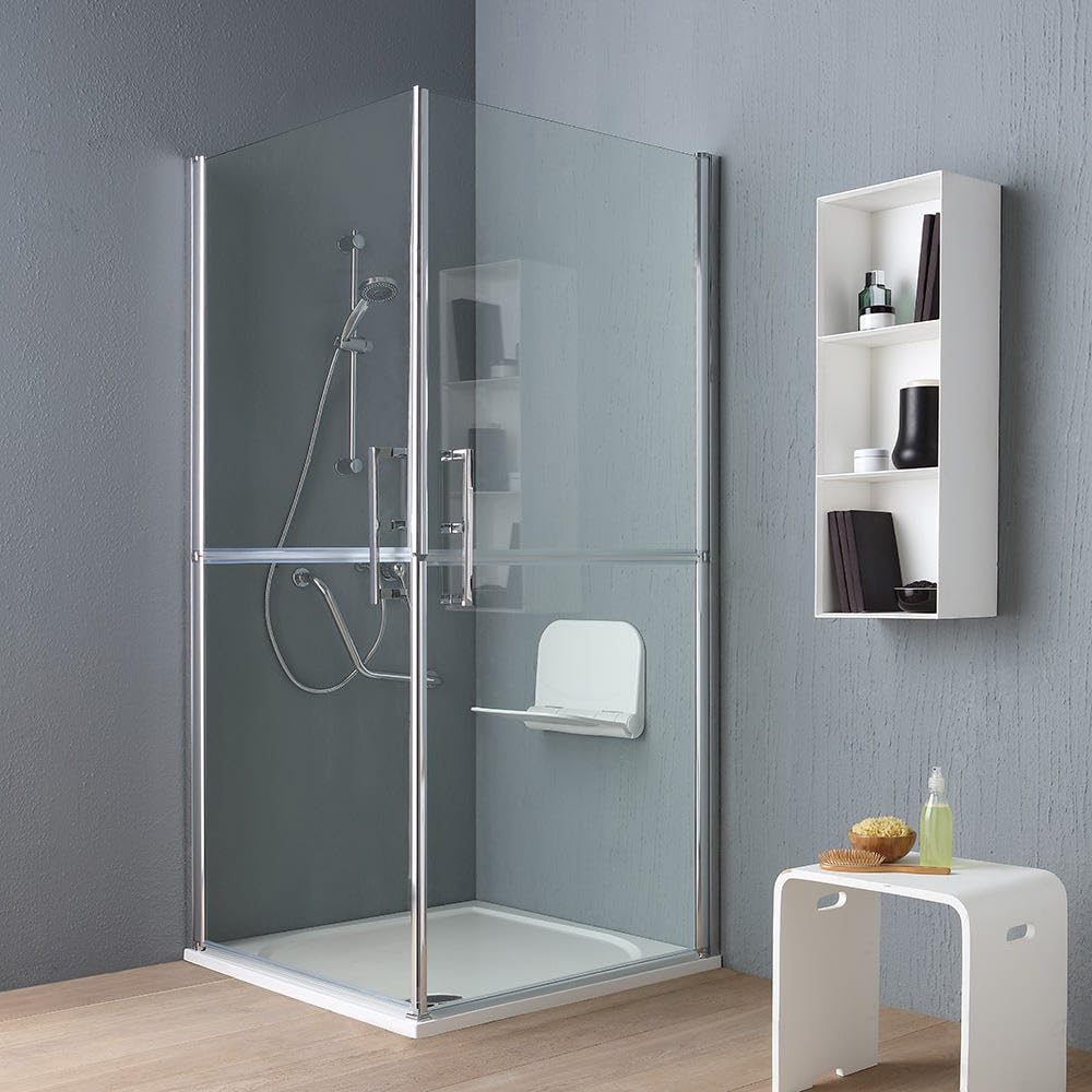 Kiamami Valentina - Box Doccia Disabili e Anziani | Doppia Apertura a Battente | Cristallo Temperato 6mm | 90x90 cm | Altezza 190 cm | Profili in Alluminio Cromato