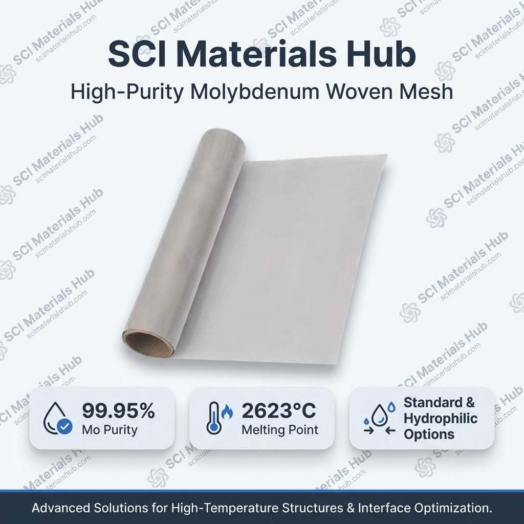 Generic Molybdenum Screen (Woven Mesh) and Hydrophilic Molybdenum Screen (Woven Mesh) for Electrochemical (Hydrophilic Molybdenum Screen, 300mesh_Twilled Weave_20×100cm)