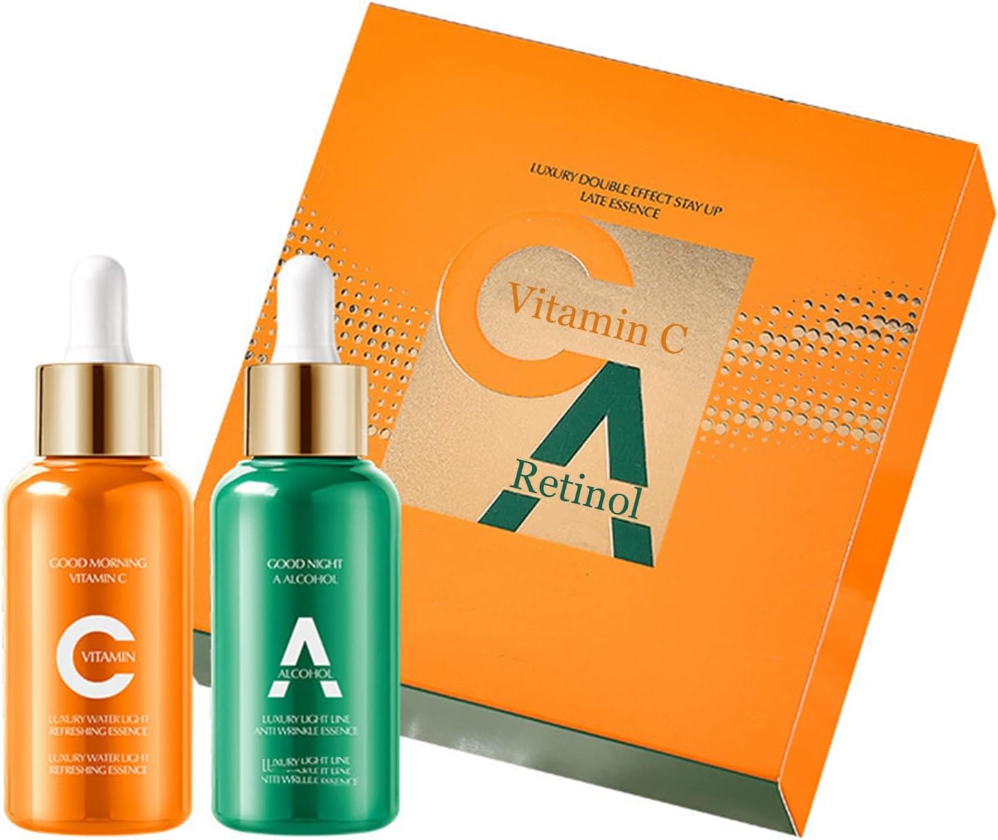 Vitamin C Brightening Serum & Retinol Firming Serum Kit, Day-Night Facial Serum Duo,Skin Care Set for Glowing & Revitalizing Skin