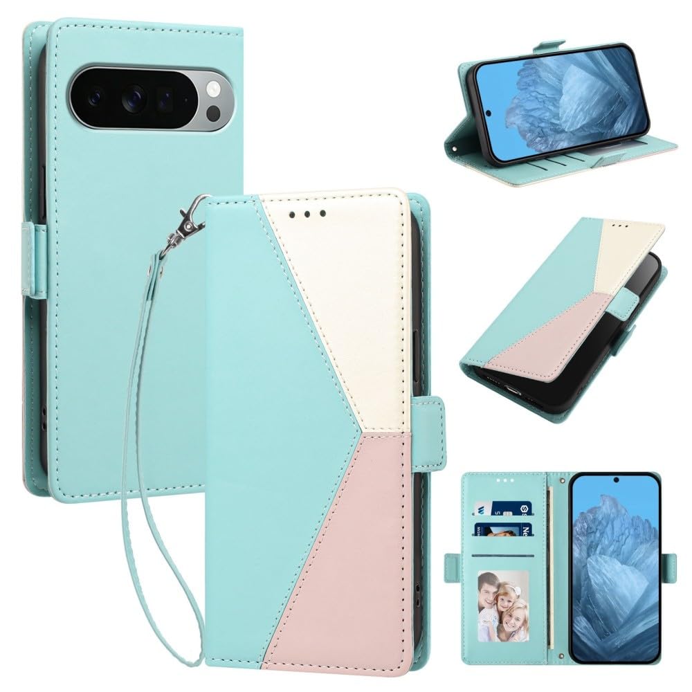 Generic Étui compatible avec Google Pixel 5 XL/Pixel 4A 5G (couleur : vert clair) Étui portefeuille à rabat en cuir, motif latéral magnétique