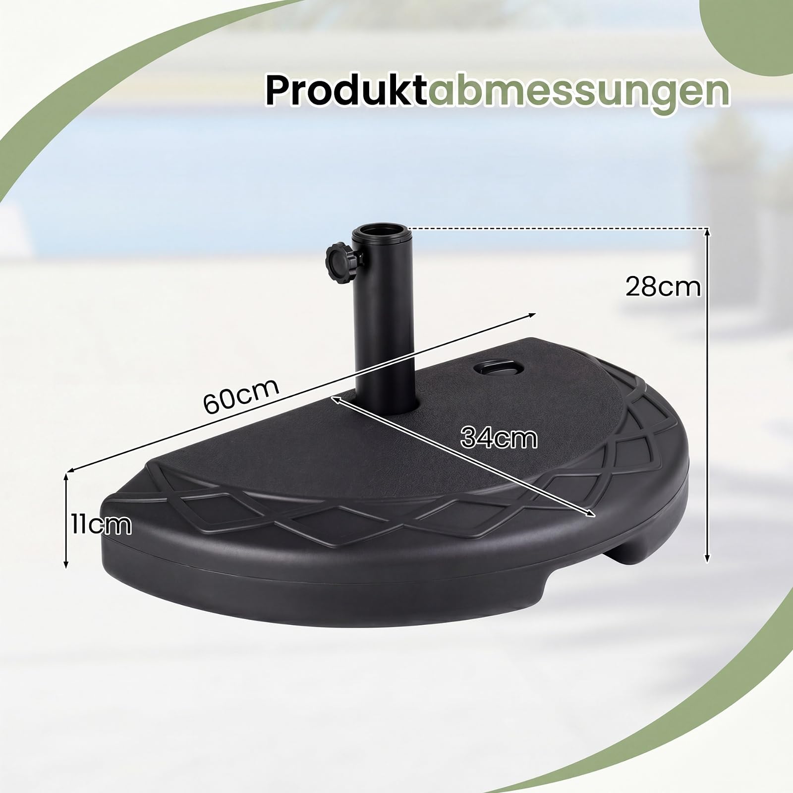 COSTWAY Sonnenschirmständer halbrund, 13 Liter / 18 kg befüllbar mit Wasser oder Sand, Schirmständer für Schirmstangen von 38/48 mm, Sonnenschirmfuß, Marktschirmständer, Sonnenschirm Ständer