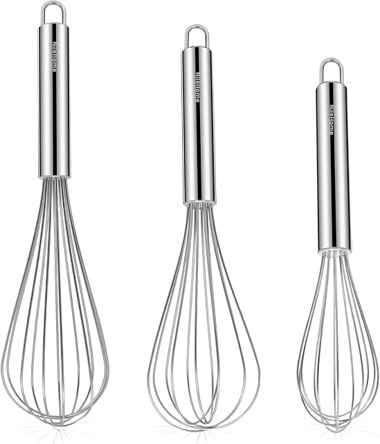 NileHome Stainless Steel Whisk Set 8" 10" 12" Kitchen Whisk Balloon Whisk Kitchen Wisk Wire Whisks for Cooking, Whisking, Blending, Beating, Stirring-3 Pack