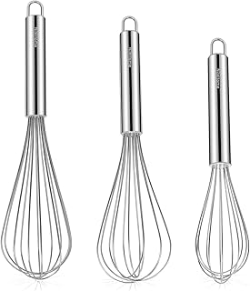 Stainless Steel Whisk Set 8" 10" 12" Kitchen Whisk Balloon Whisk Kitchen Wisk Wire Whisks for Cooking, Whisking, Blending, Beating, Stirring-3 Pack…