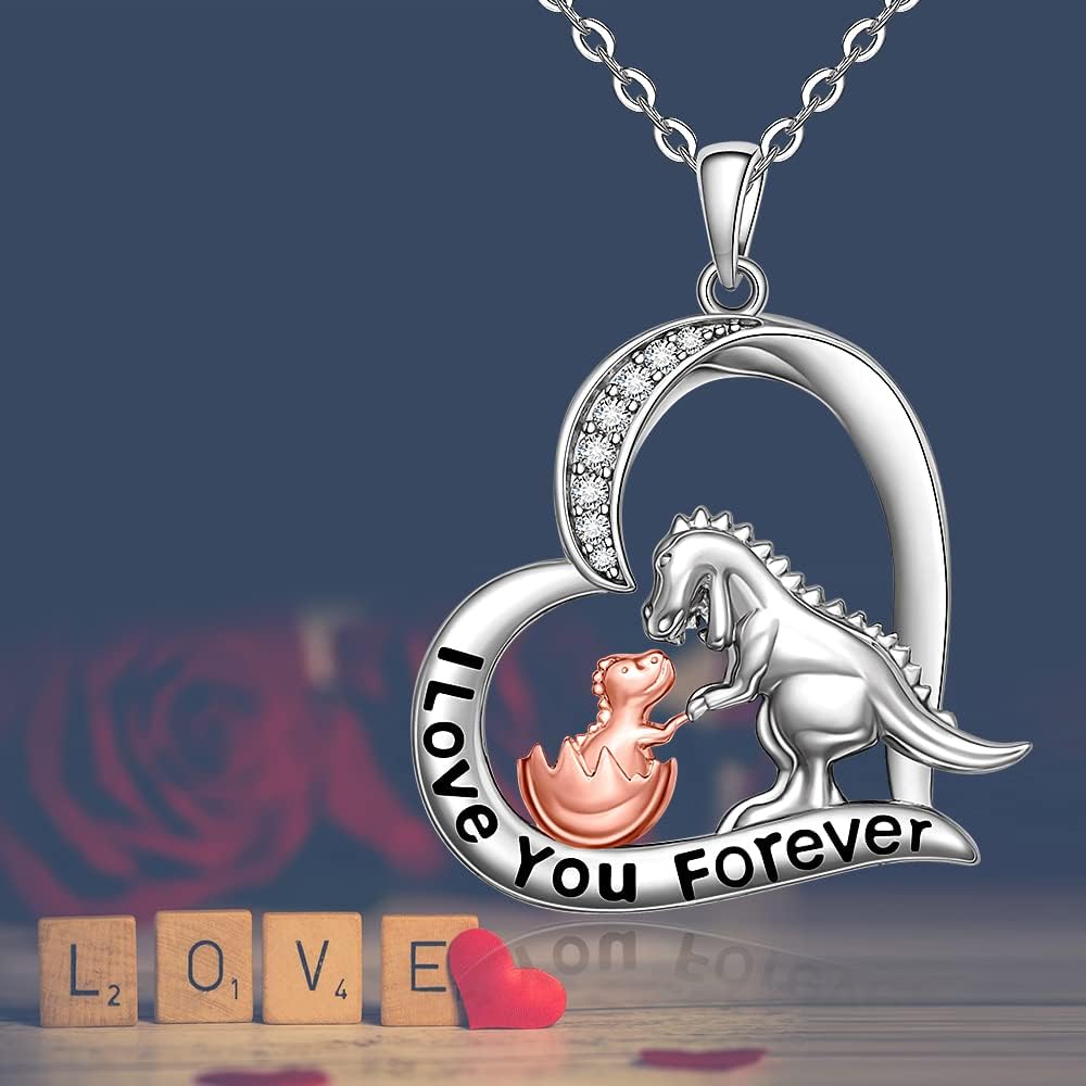 Fenthring Heart Dinosaur Necklace for Women Sterling Silver Pendant Cute Animal Dino Necklaces I Love You Forever Gifts Mother Daughter - Image 8
