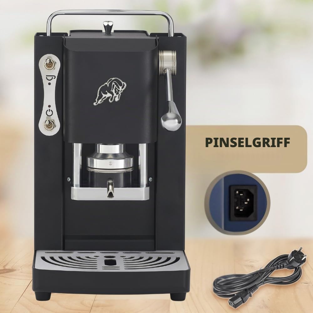 FABER COFFEE MACHINES 3.0 Pro Essential | Kaffeemaschine ESE 44 mm kompakt mit Glaskanister, herausnehmbarem Padhalter und verstellbarer Padpresse aus Messing (Schwarz, Chrom)