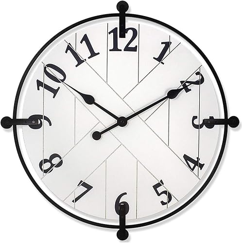 Presentime & Co Farmhouse Series - Reloj de puerta de granero, 24 pulgadas, silencioso, sin ticks, hierro forjado sólido con diseño Shiplap,