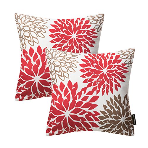 Phantoscope Set of 2 New Living Series Decorative Dahlia Red Throw Pillow Case Cushion Cover 18