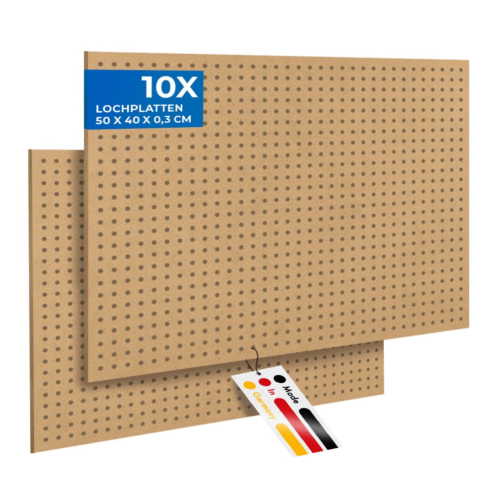 PEGBOARD Mini Lochwand aus Holz (MDF) 50 x 40 x 0,3 cm - Lochung Ø5 mm Abstand 15 mm - roh, unbehandelt - Hergestellt in Deutschland (10)