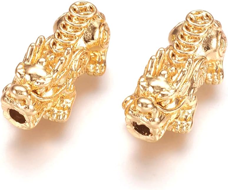 Craftdady 50pcs Pixiu Alloy Beads Feng Shui Real 24K Gold Plated Beads 24x12mm Metal Loose Spacer Beads Prosperity Lucky Charm Beads for Men Women Bracelet Necklace Craft Jewelry Making