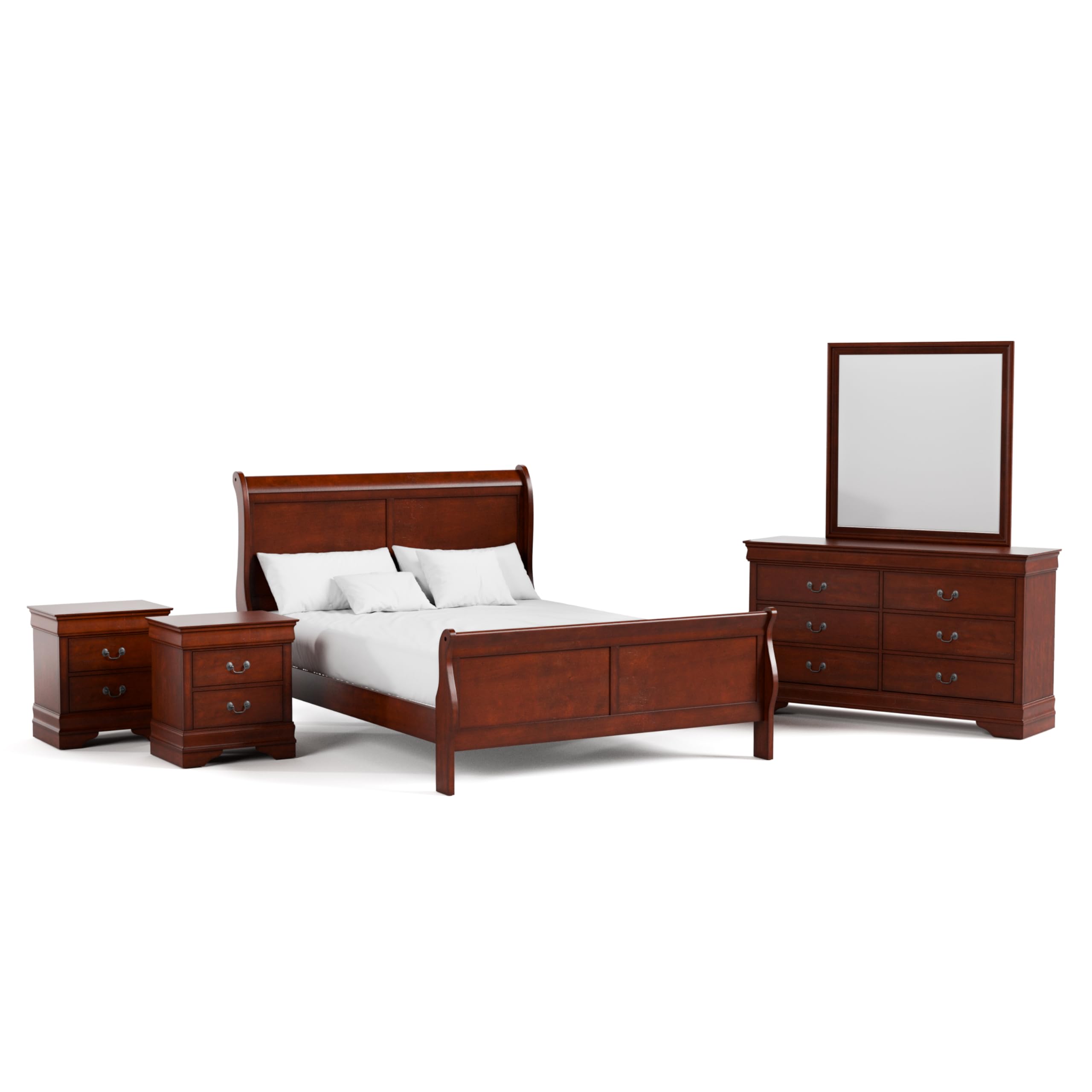 Furniture of America Arabella Traditional Solid Wood 5 Piece Bedroom Set with Queen Bed Frame, Nightstands, Dresser with Mirror, Storage and
