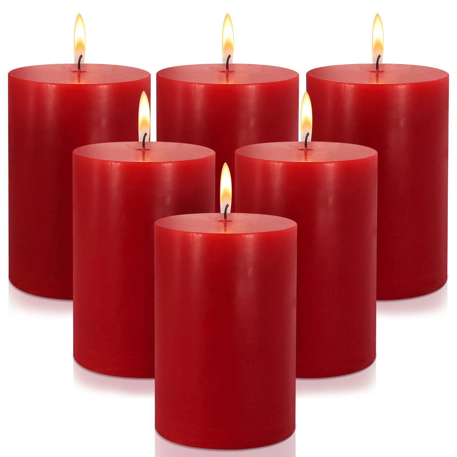 Photo 1 of 2.75“ x 4” Hand Poured Unscented Candles, Dripless Pillar Candles Set of 6, Long Burning, Burn Time Approx. 40 Hours, Rustic, Weddings, Dinner Parties, Christmas, and Home Décor ?Red?