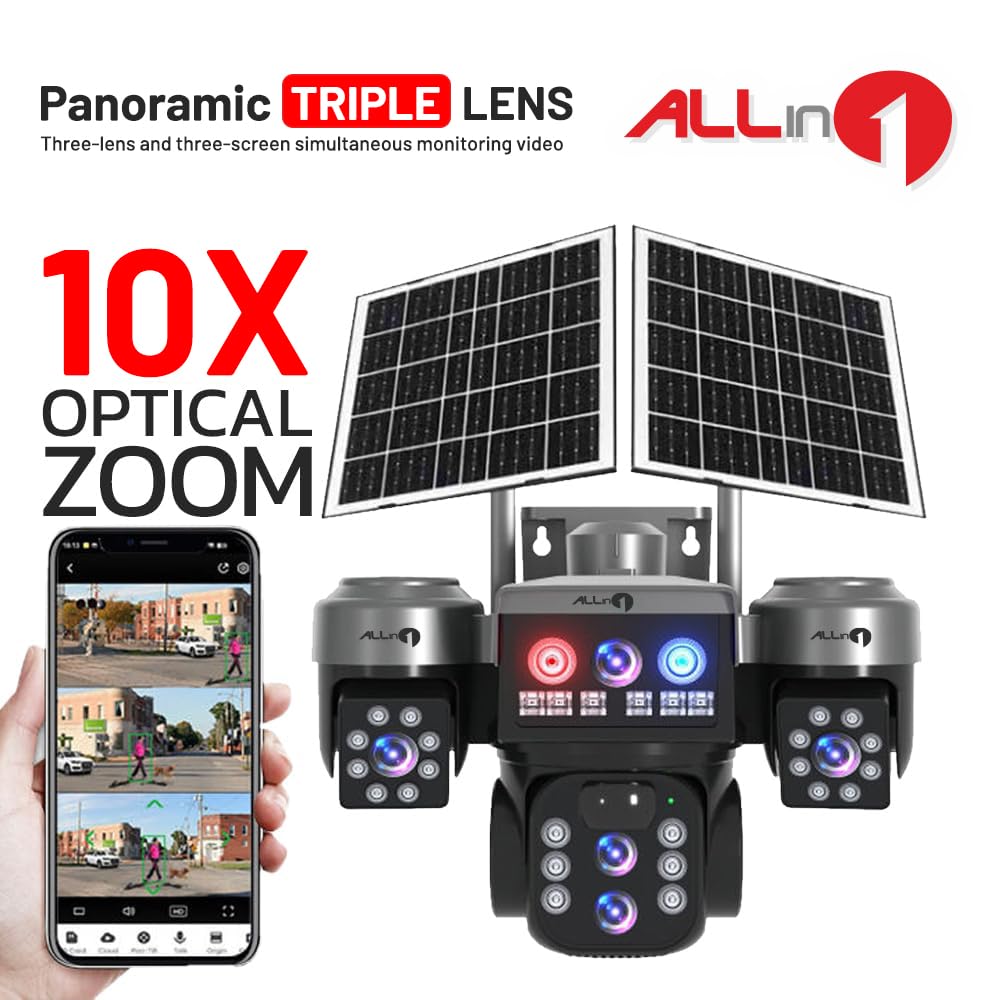 スマホアクセサリー SOLAR CAMERA ALL IN 1 4G Solar Powered 4MP CCTV 10X Zoom, Triple Camera | PTZ