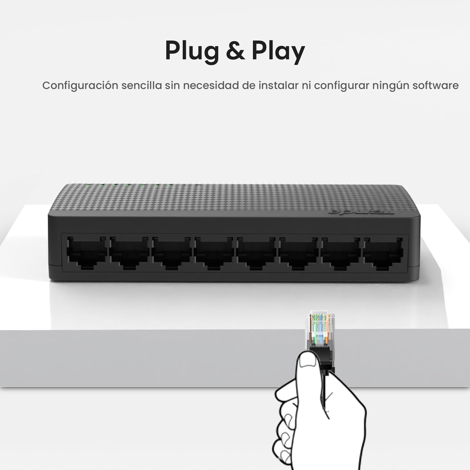 Tenda SG108 Switch Ethernet Gigabit de 8 Puertos, 10/100/1000 Mbps, RJ45, IEEE 802.3X, MDI/MDIX Automático, Modo Dúplex Completo, Plug y Play, No administrado, Sin Configuración, Silencioso, Negro