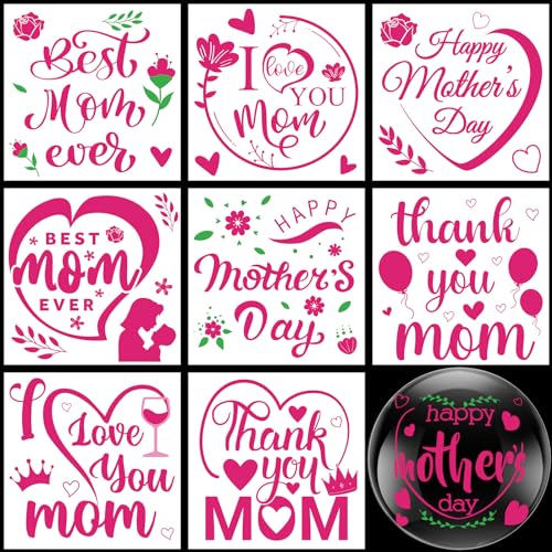QOUBAI 36 Pcs Mother's Day Balloon Stickers Happy Mom's Day Balloons Decor Mothers Day Balloon Decals DIY Letters Bobo Label Sticker Hot Pink for Mother's Day Celebration Party Favor Supplies
