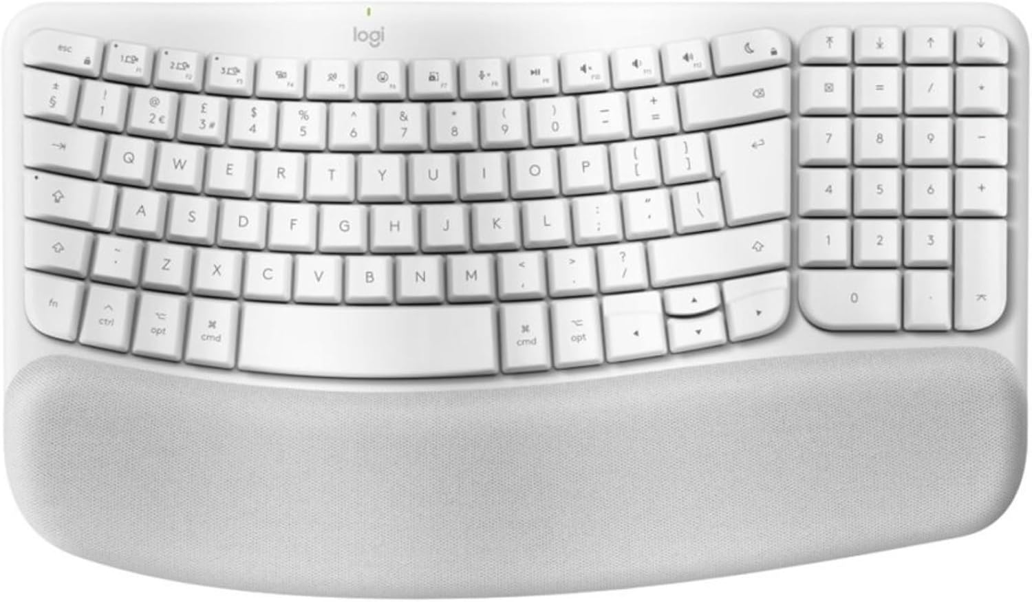 Logitech Wave Keys for Mac, Wireless, Ergonomic, Padded Wrist Booster, Comfortable Natural Typing, Bluetooth Keyboard, Optimized for Easy-Switch, Mac, Apple, iPad, QWERTZ DE, White