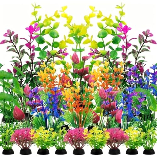 GMBANK 25pcs Green Fish Tank Decor Aquarium Plants,Fish Tank Decorations Plants, Colorful Aquarium Artificial Plastic Plants Decoration,Aquarium Decor Artificial Plants