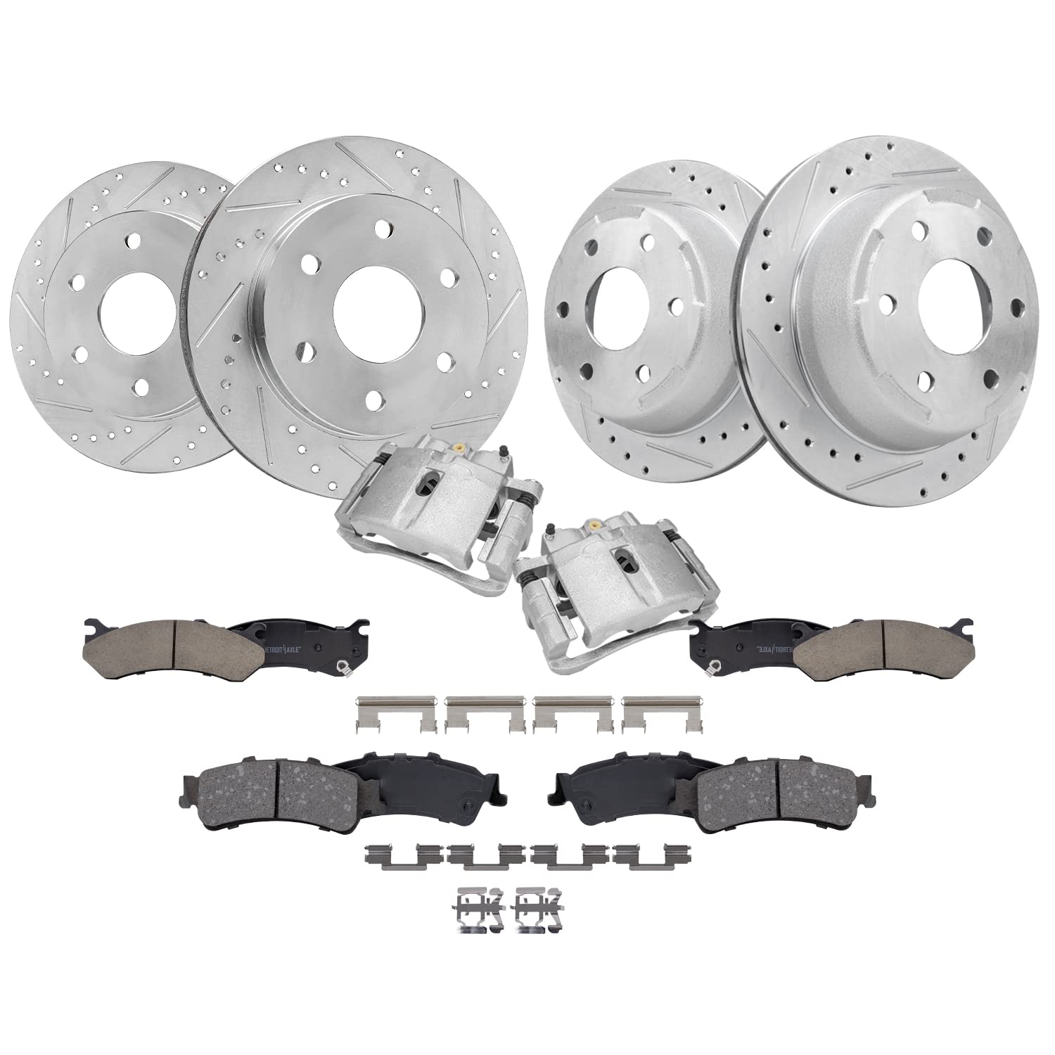 Detroit Axle - Brake Kit for Chevy GMC Silverado Sierra 1500 Tahoe Yukon | Astro Safari Drilled Brake Rotors Ceramic Brake Pads Front Brake Calipers Replacement 12 inch Front &amp; 12.78 inch Rear