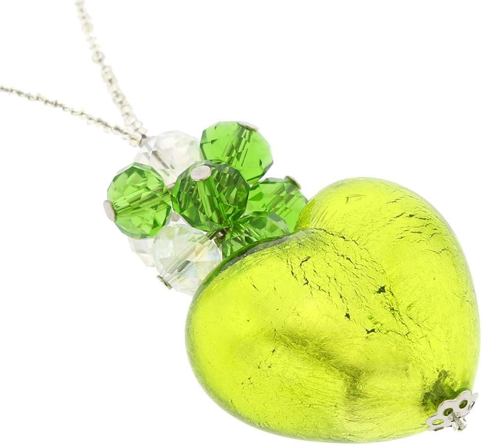 Glass Of Venice Murano Glass Venetian Love Heart Necklace - Silver and Lime Green