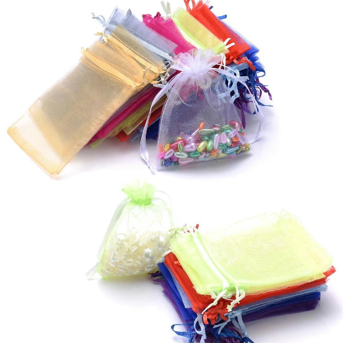 Woreczki z organzy, małe woreczki ze ściągaczem, 100 szt. Torba do pakowania biżuterii 5x7 7x9 9x12 10x15 cm Organza Torby Przechowywanie Makijaż Ślubne Woreczki ze Ściągaczem
