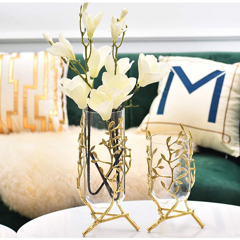 Jarron Decorativo Jarron Cristal,Florero De Vidrio Moderno De Lujo Ligero, Decoración De Florero Transparente para Accesorios para El Hogar, Florero De Cobre Puro Hecho A Mano