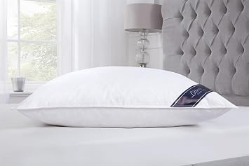 Littens Extra Filled Standard Size White Goose Feather & Down, Side Sleeper Pillow 233TC Down-Proof Cotton, Piped Edge, Support, 48cm x 74cm 19" x 29" 1450 gram