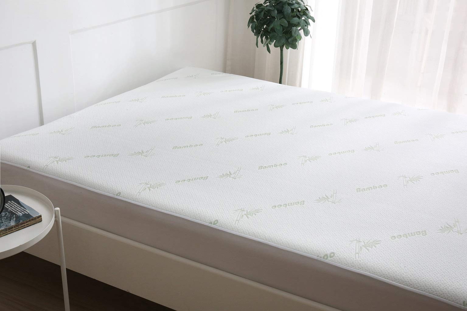 Bamboo Waterproof Mattress Protector Topper Fitted Mattress Cover Sheet – Soft, Durable, Breathable, Noiseless, Deep Fully Fitted Skirt 38cm (Double)