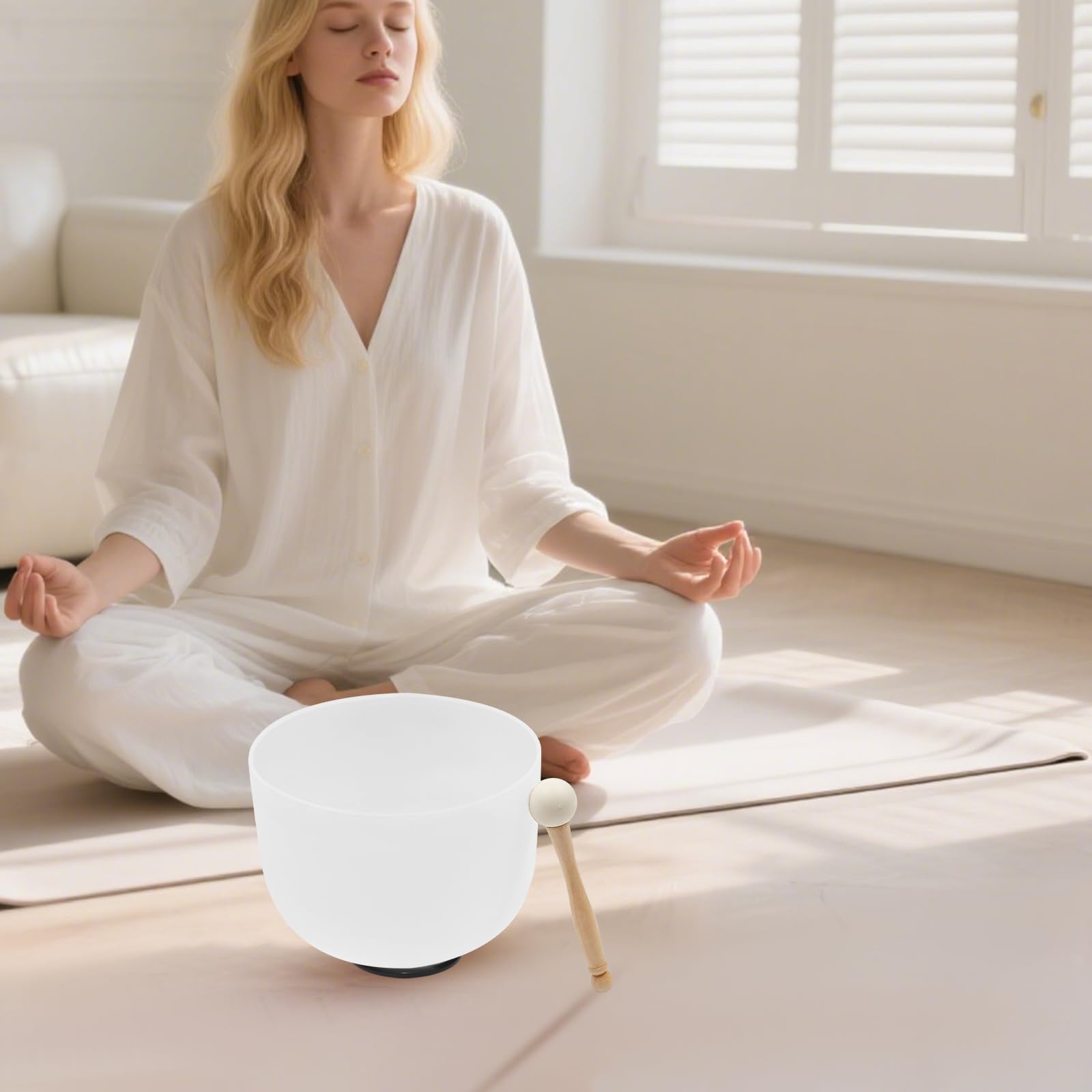 Campana tibetana in cristallo di quarzo satinato, 440 Hz, 25,4 cm, con battente in gomma, per guarigione del suono, meditazione, yoga