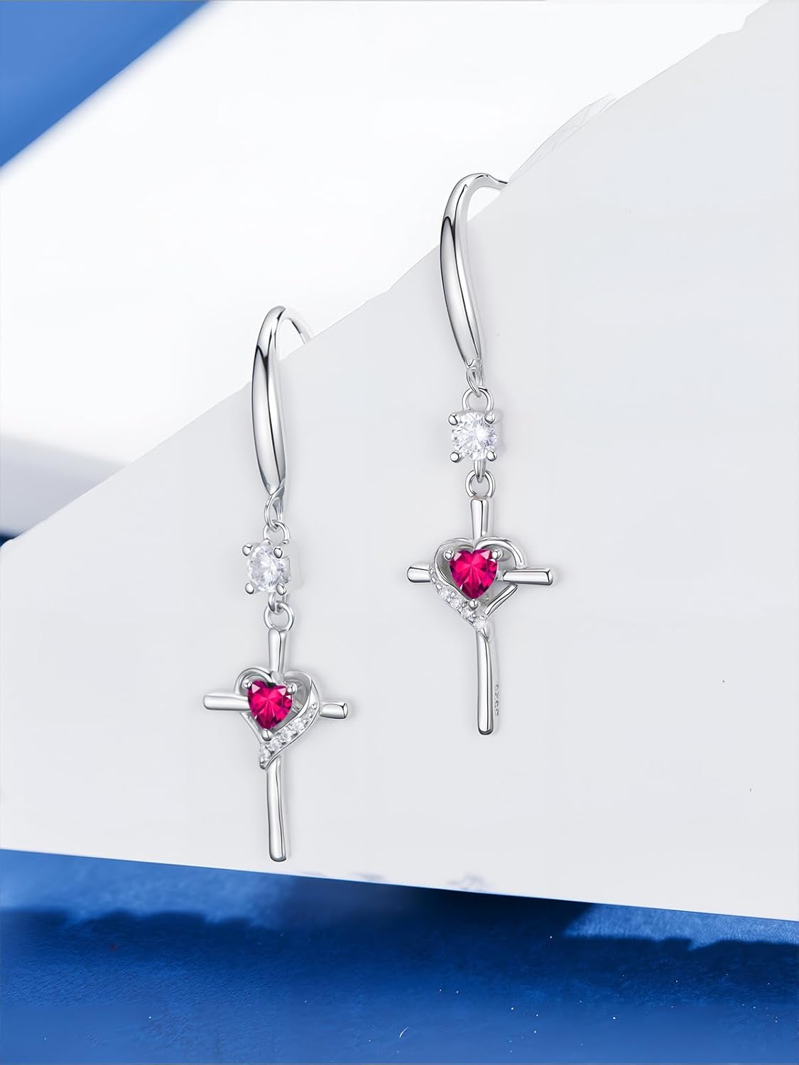 Seiyang Cross Birthstone Earring 925 Sterling Silver Cross Dangle Drop Earrings with 12 Months Birthstone Birthday Jewelry Gifts for Women Mom Her