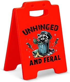 Funny Raccoon Desk Little Signs - Unhinged and Feral Raccoon Gifts for Women Men, Gag Office Gifts for Coworkers Cubicle Office Decorations