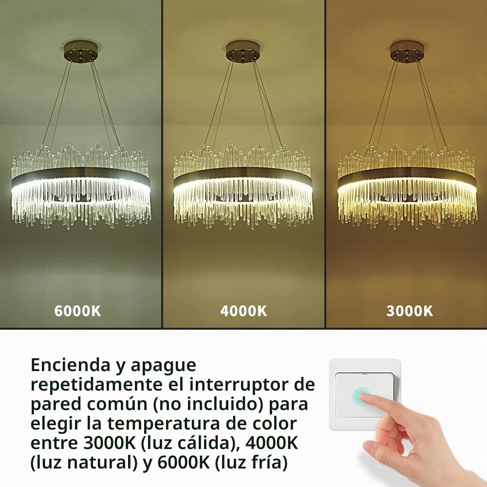 Lámpara de araña de cristal de oro, luz moderna colgante, lámpara redonda de suspensión de lujo, para sala de estar, comedor, restaurante, Ø60 cm