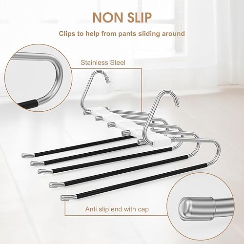 Miniatura 4 de Paquete de 4 perchas para pantalones que ahorran espacio, estante multifuncional antideslizante para pantalones, tubo de acero inoxidable grueso,