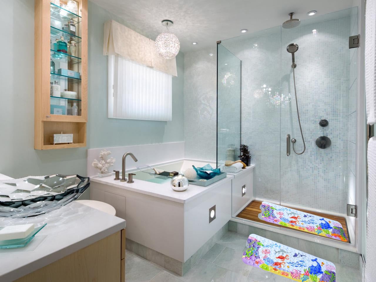 Non Slip Bath Mat for Inside Bath for Kids girls and boys Cartoon Sea Animal Bathtub Mat Shower Mat - Image 2