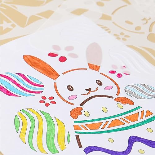 Miniatura 5 de Plantilla de plantillas de pintura de Pascua, 10 unidades, diseño de conejito de Pascua, huevo de gato, plantilla de pintura de plástico, plantillas