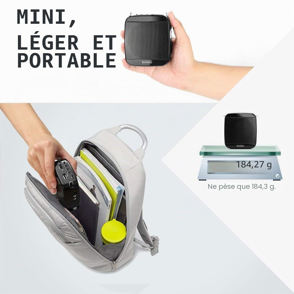Amplificateur de Voix, SHIDU amplificateur de Voix avec Micro-Casque Filaire Haut-Parleur de sonorisation 15W, Support de Carte USB/TF/Aux système de sonorisation pour Enseignants Guide Touristique