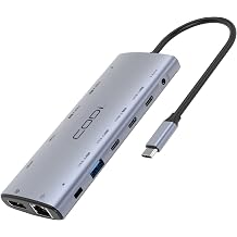 CODi 12-in-1 USB-C Multi-Port Hub, Dual HDMI 2.0, DisplayPort 1.4, Gigabit Ethernet, USB-A 3.0, USB-C 3.0, USB-C Power Delivery, 3.5mm Audio Adapter for Laptops, Monitors, Projectors & Workstations